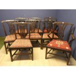 Set of 8 C19th good quality mahogany dining chairs upholstered in a red and green tapestry fabric,