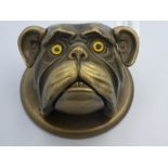 Unusual brass cased table top bell in the form of a dogs head