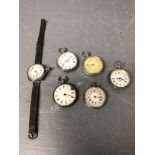 6 Ladies silver pocket watches, 5 with gilt enamel faces ( 1 missing movement)