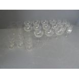 Qty of glassware to include 10 cut glass tumblers, 11 champagne glasses, 7 sherry glasses