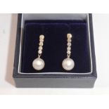 Pair of diamond & pearl drop earrings