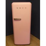 Pink SMEG fridge 151H x 60W x 70D cm (in working order when arriving at saleroom, but cannot