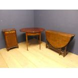 Qty of furniture to include oak gate leg table & modern reproduction bedside cabinet, mahogany