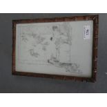 C19th Chinese porcelain plaque, with faux bamboo frame