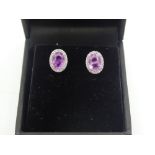 Pair of 18ct White gold pink sapphire & diamond cluster earrings approx 2.07ct