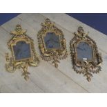 Set of 3 Rococco style wall mirrors, heavily carved acanthus leaf, serpent finial & pair of 8 candle