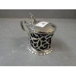 Hallmarked silver mustard pot with blue glass liner 5oz