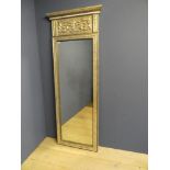 Decorative long wall mirror with frieze & relief panel over, with all over silvered frame 200H x 67W