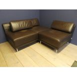 Brown leather 2 seater sofa & chair as found sofa 152W x 70H x 85D cm, chair 70H x 85D x 75W cm