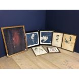 Qty of pictures & prints to include abstract, ornithological studies