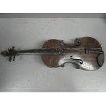 German Violin with 3 bows - as found