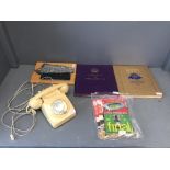 Qty of collectable items to include Swindon Town football programmes, GWR plaque, dial phone & books