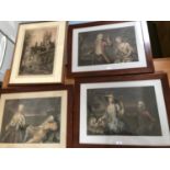 3 C18th prints in maple frames and a print of Magdalen College Oxford