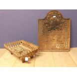 A Decorative arch shaped Fire back 65H x 51W cm & fire grate