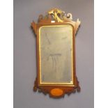 Mahogany & gilt framed wall mirror with carved finial 93H cm