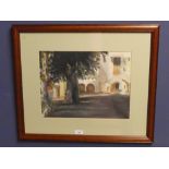 Gill Reissland oil 'A Quiet Square' signed lower left 28H x 36.5W cm