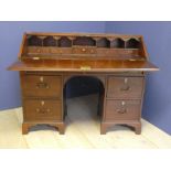 Mahogany knee hole bureau with 6 drawers & escutcheons & fitted interior 110H cm