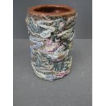 C19th Chinese famille rose brushpot, seal mark to base