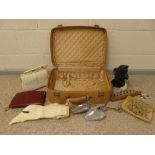Vintage suitcase containing leather handbags, "Fiorenza", "Bruno Magli Bologna Italy", Shoehorns