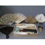 Qty of C19th & C20th decorative fans including lacework, hand painted, wooden, feathers & bone