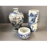 3 blue and white C20th chinese vases
