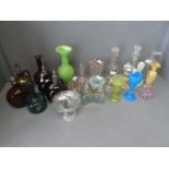 Qty of contemporary & Bohemian painted glass to include decanters, vases etc