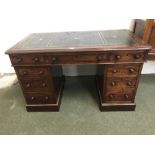 Pedestal desk with leather tooled top, 3 drawers over 3 drawers either side 73H x 123W x 68D cm
