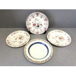 Pair of C18th Chinese famille rose plates, & 2 plates