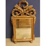 Modern wall mirror with decorative gilt style frame & acanthus leaf & carved finial 75H cm