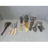 Qty of south East Asia wooden carved items, bone handle carving knife set, opium scales