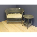 Decorative grey painted rattan effect curved bench & matching table