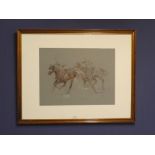 C20th chalk and pencil study "Racehorses at full gallop" each indistinctly signed, & lower right, 35