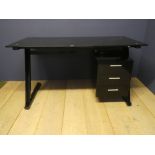 Black glass desk with 3 drawers 76H x 141W x 70D cm