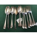 Hallmarked silver set of 6 dessert spoons and forks, London, 1923 makers mark D.F. approx 21 ozs
