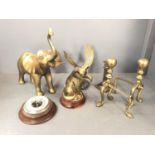 Quantity of brass animals, includign elephants, cat etc