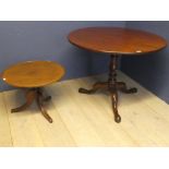 2 Round tables, 1 large on a tripod base & small coffee table Large 76.5H 101D cm, small 46H 61.5D