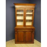 Mahogany Edwardian bookcase with cupboard below & 2 glazed doors above 202H x 101W cm