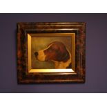 C20th, Oil on Board, "Portrait study of a fox hound head", 19 x 93.5cm, framed
