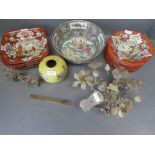Qty of Oriental wares to include famile vert bowl, jade flowers, Chinese plates & dishes in orange &