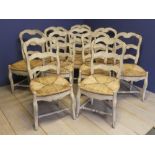 Set of 10 contemporary painted rush seat chairs