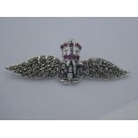 Silver RAF style brooch in the form of wings set with marcasites