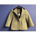 Good quality childs tweed hacking jacket with velvet collar & embossed green buttons with fox
