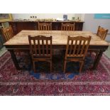 Takat dining table & 6 dining chairs with blue cushions Table 76.5H x 225L x 113W cm