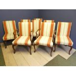 Set of 8 dining chairs (6+2), upholstered in cream & orange striped fabric (removable covers)