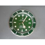 Contemporary Rolex style Hulk Submariner wall clock with sweeping hand