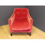 Modern Howard shape armchair, upholstered in a pink velvet style fabric