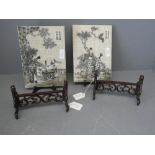 Pair of C19th Chinese porcelain plaques, wood stands