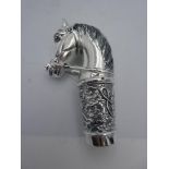 Silver plated cane handle in the form of a horses head