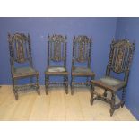Set of 4 oak barley twist chairs c1830 , 108.5H x 45W x 50D cm