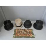 Lock & Co black bowler hat & 3 small top hats (2 black, 1 grey by Lock & Co & Scott & Co